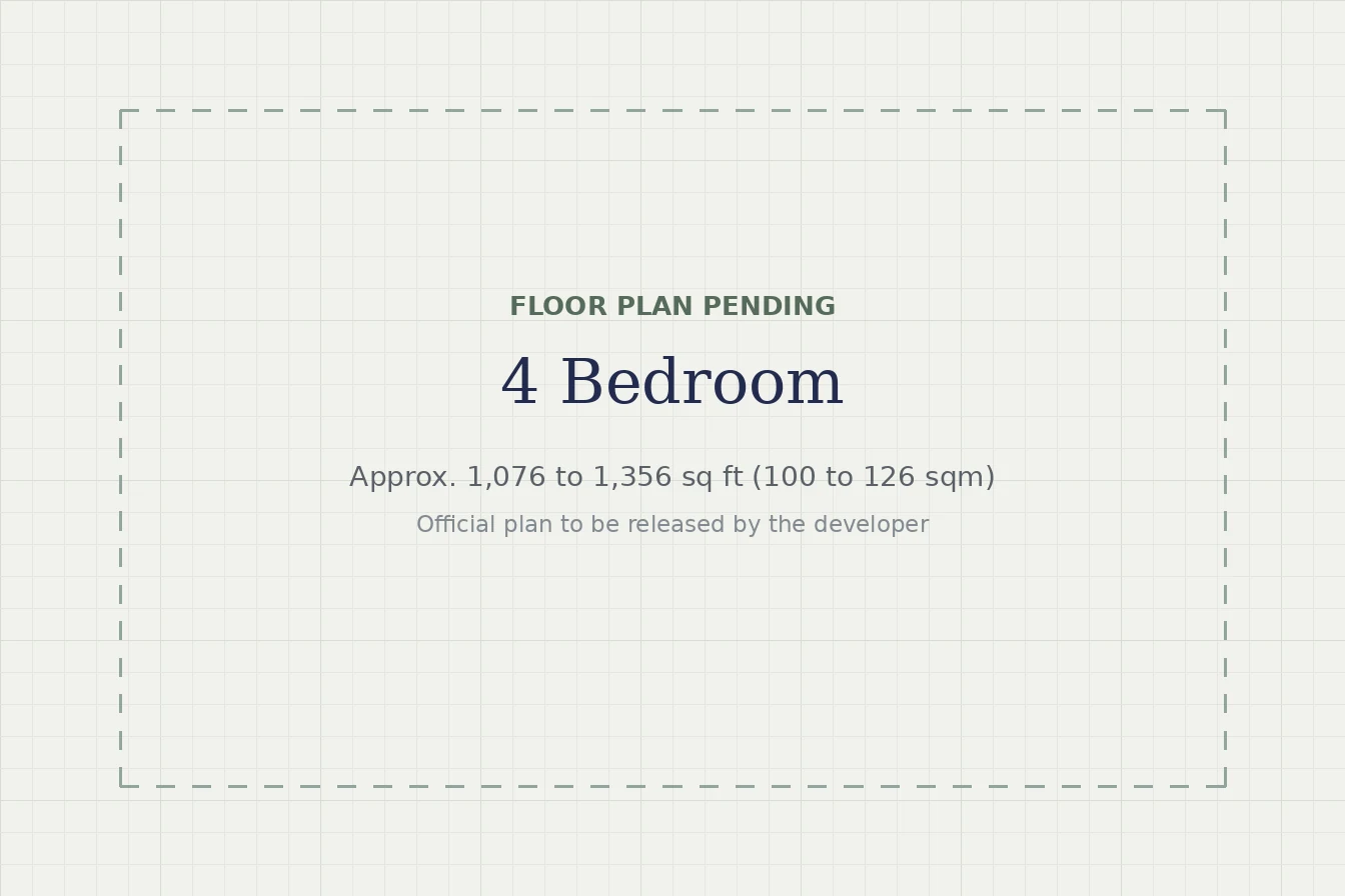 One Chuan Grove 4 Bedroom floor plan pending: approx. 1,076 to 1,356 sq ft, official plan to be released by the developer